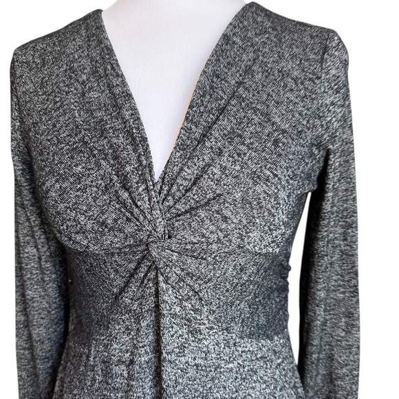 Loft Black Gray Long Sleeve Front Twist Midi Flowy Dress Size S - Picture 5 of 17